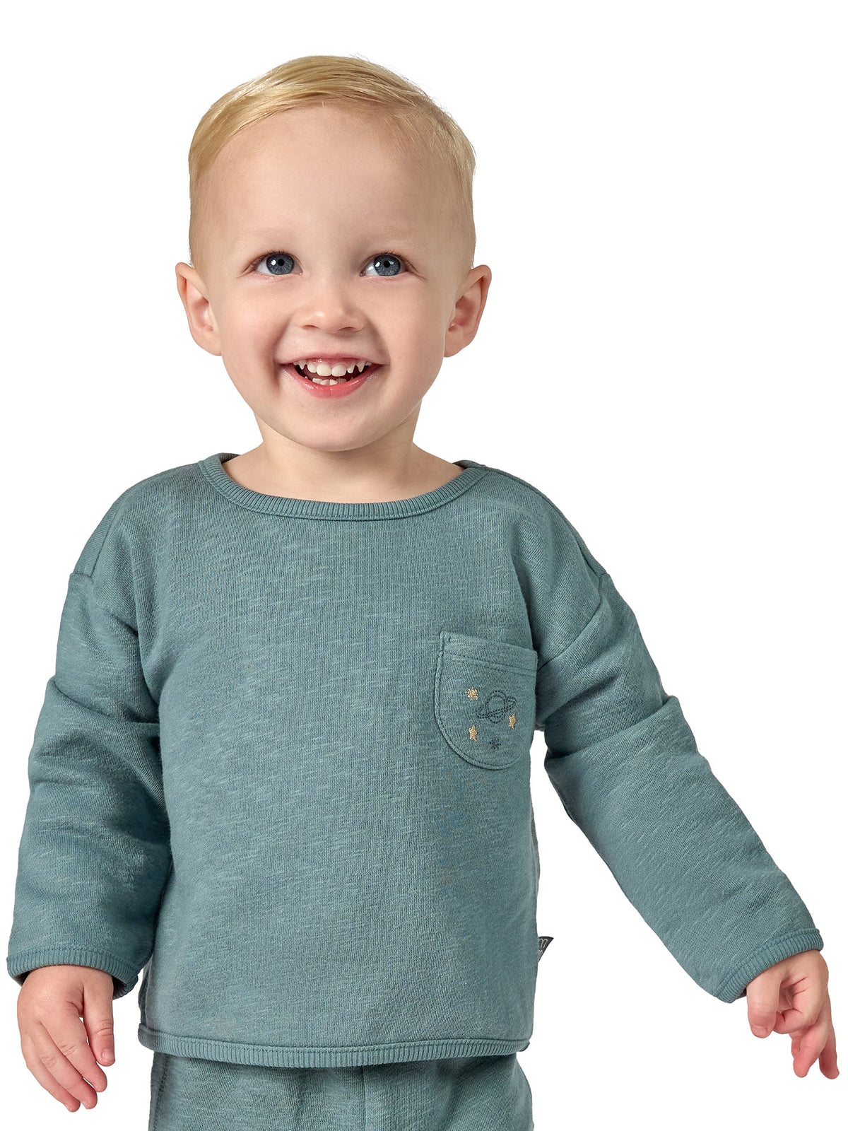 Baby Boys Dark Teal Long Sleeve Drop Shoulder Top-Gerber Childrenswear Wholesale