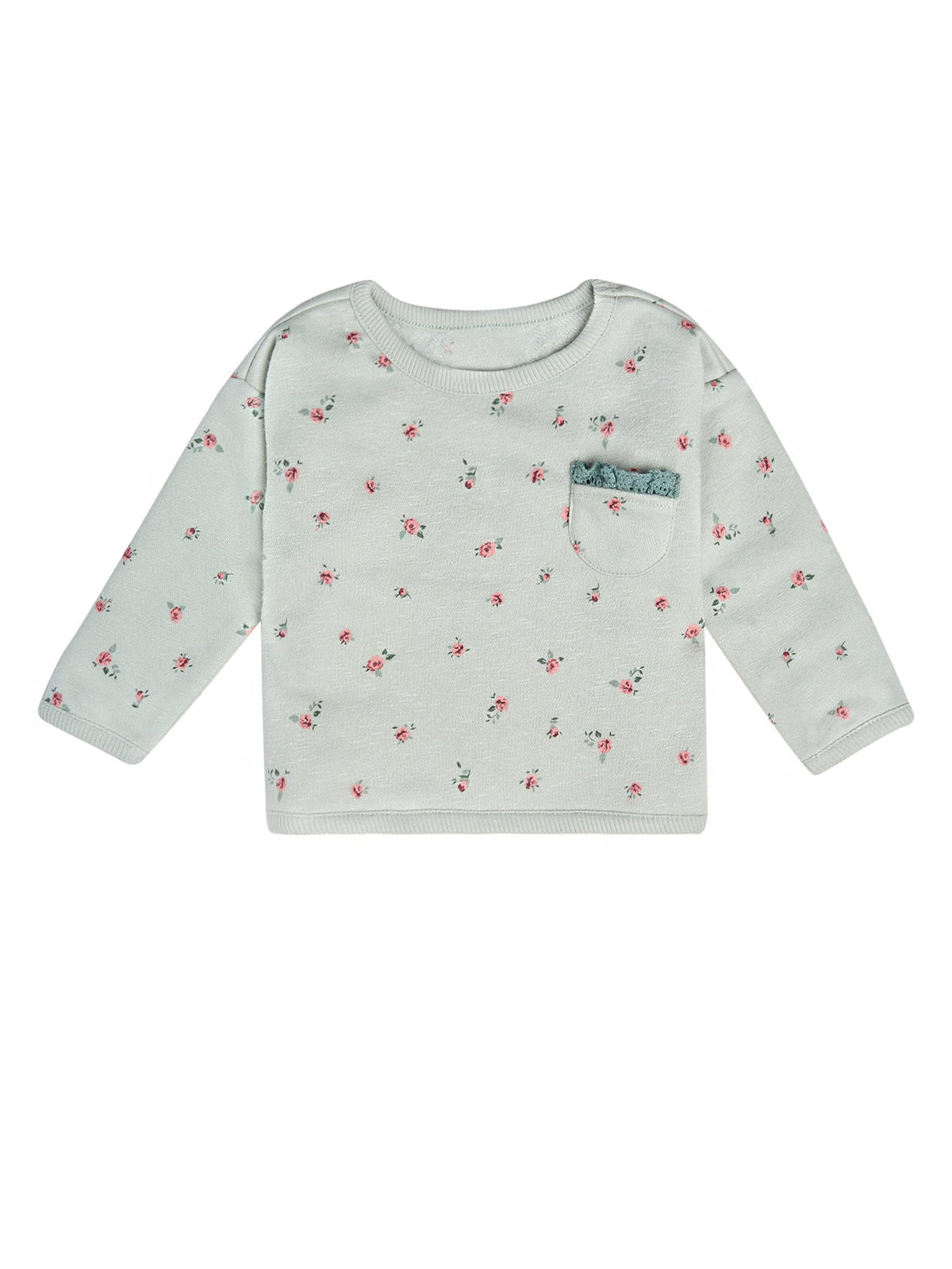 Baby Girls Green Roses Long Sleeve Drop Shoulder Top-Gerber Childrenswear Wholesale