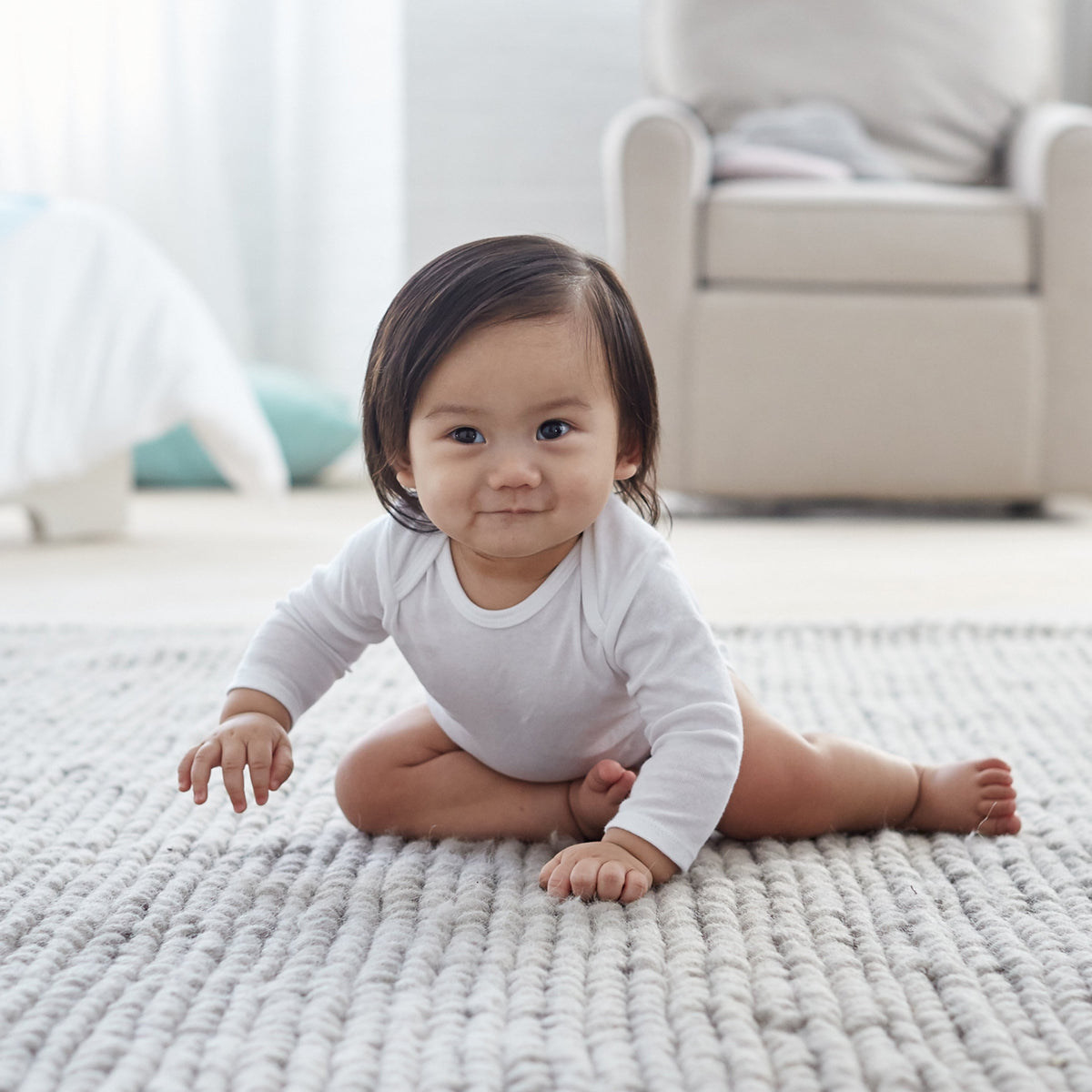 3-Pack White Long Sleeve Onesies Bodysuits with Mitten Cuffs, view 2