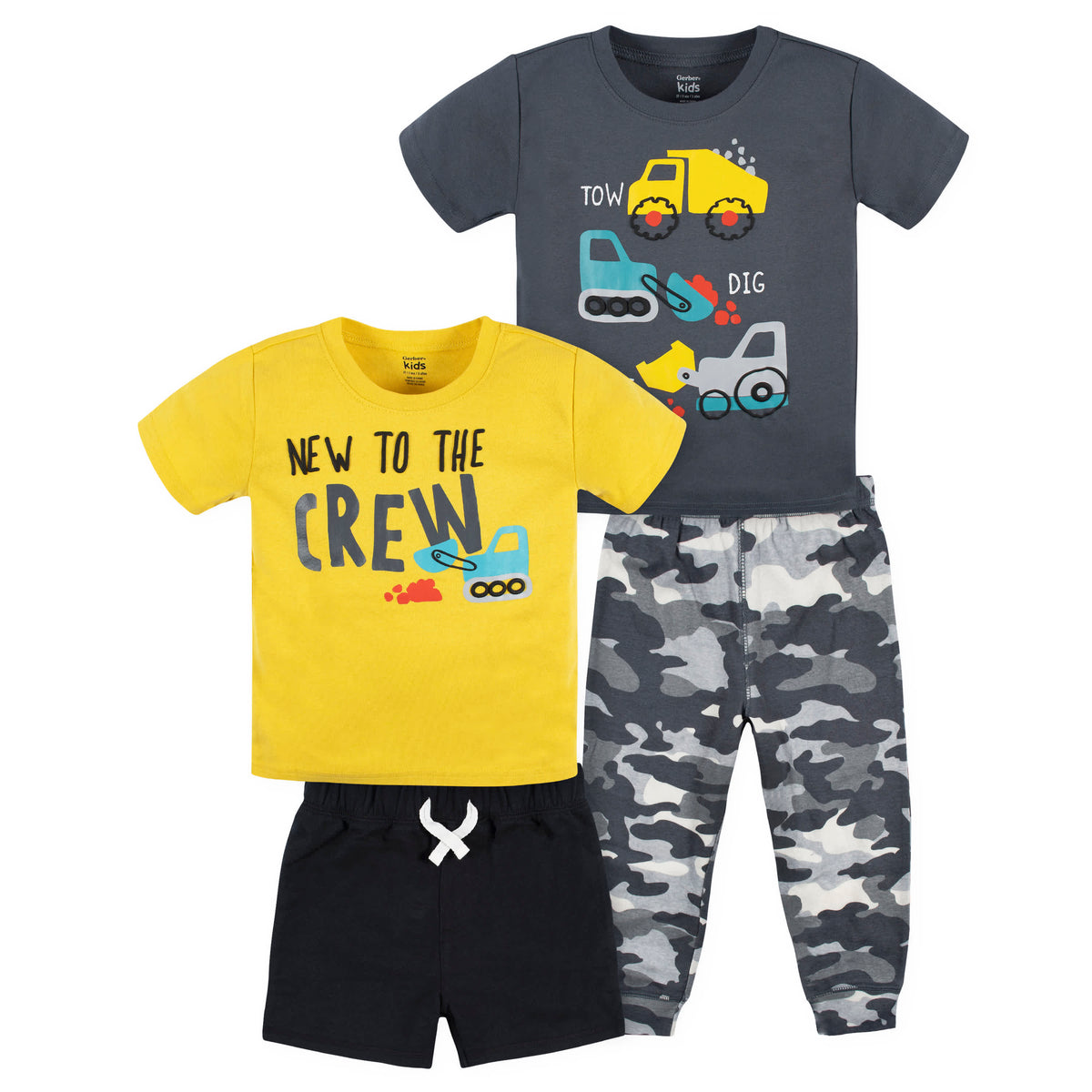 4-Piece Infant Boys Ready To Roll Tees, Shorts & Pants Set