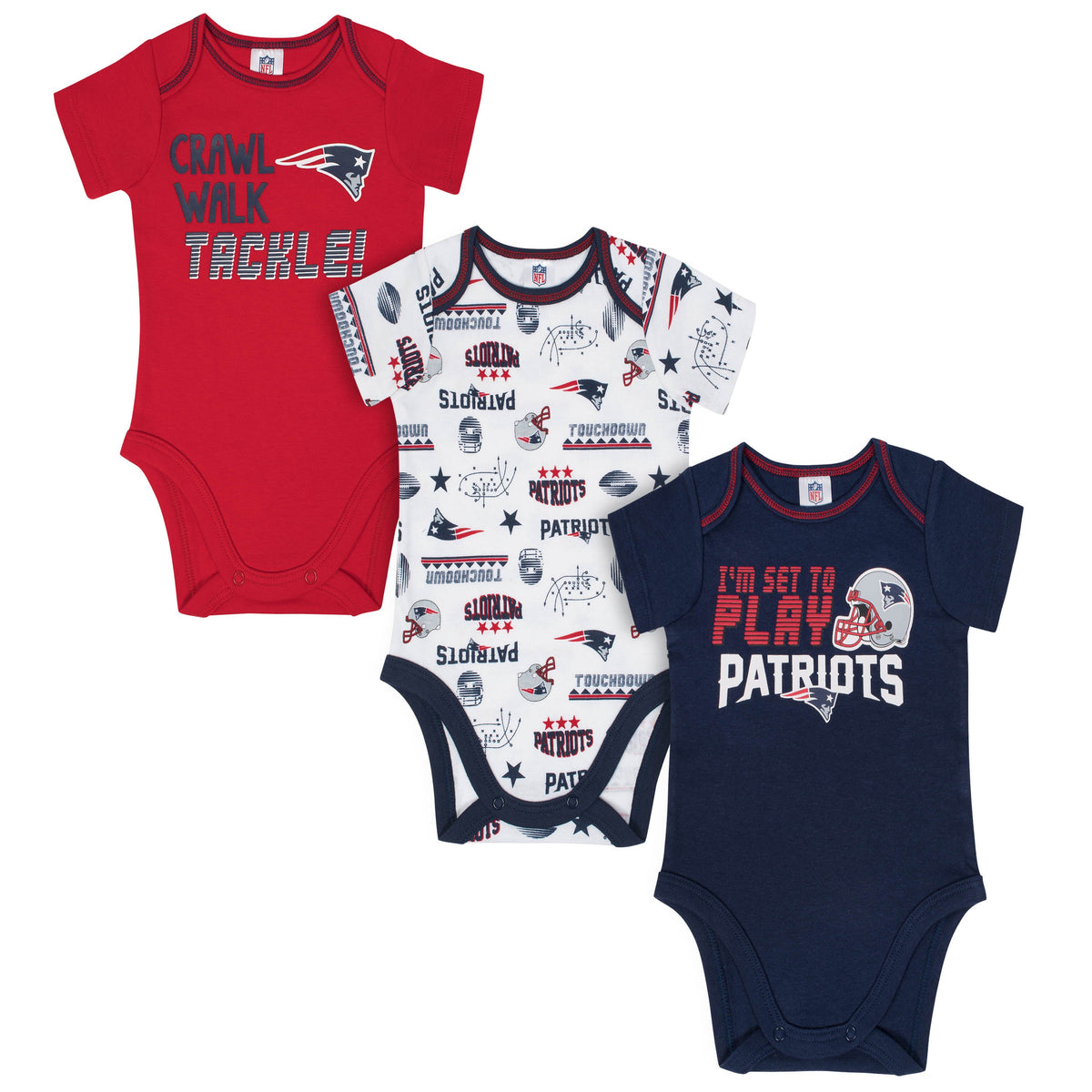 3-Pack New England Patriots Short Sleeve Bodysuits