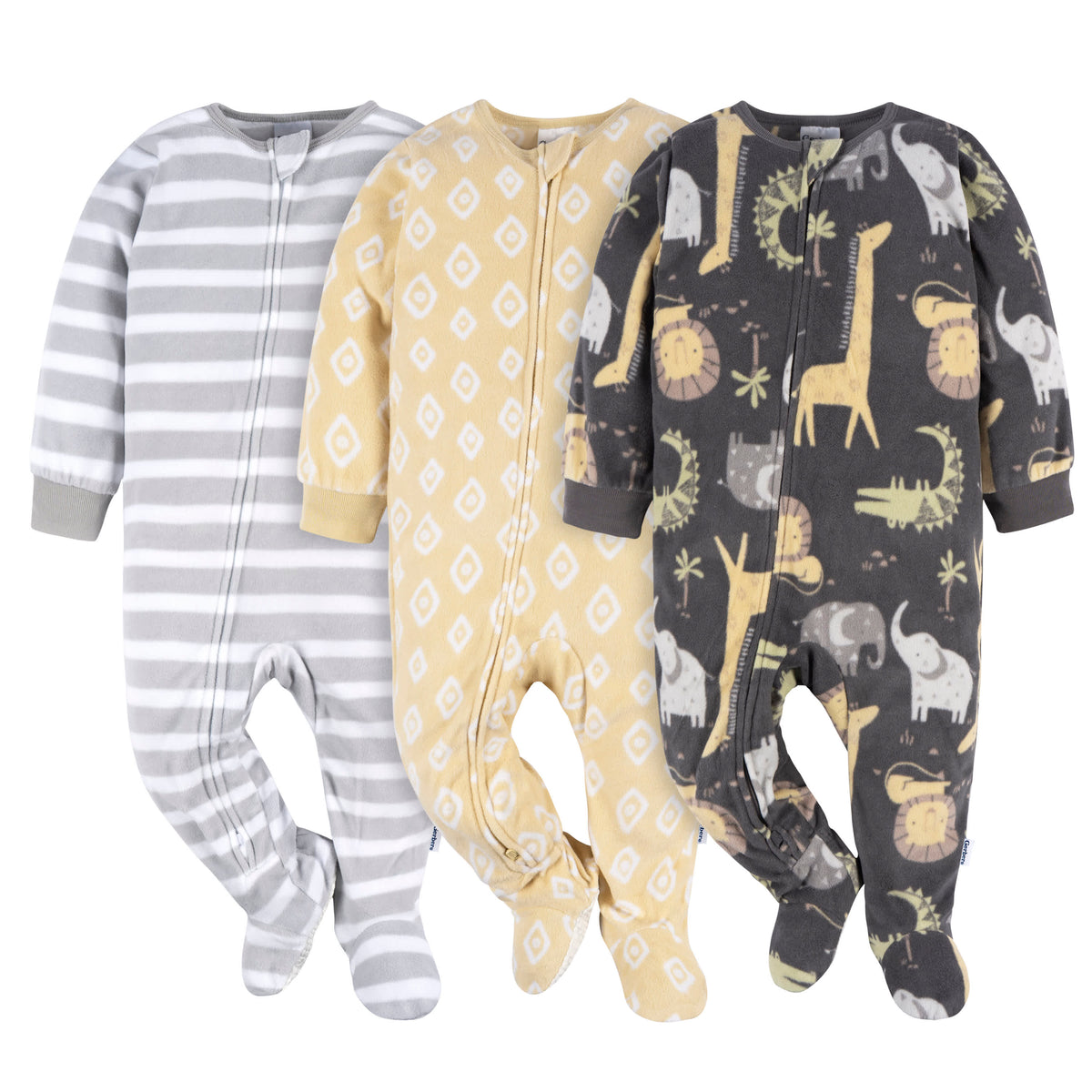 3-Pack Baby & Toddler Neutral Safari Fleece Pajamas