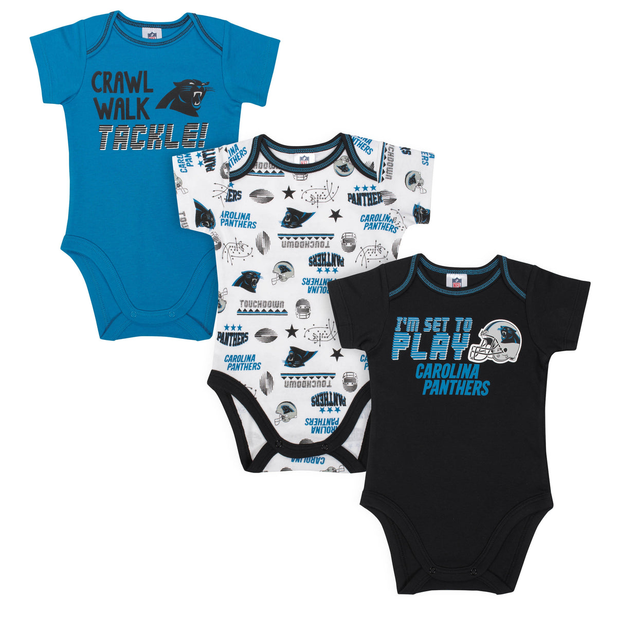 3-Pack Carolina Panthers Short Sleeve Bodysuits