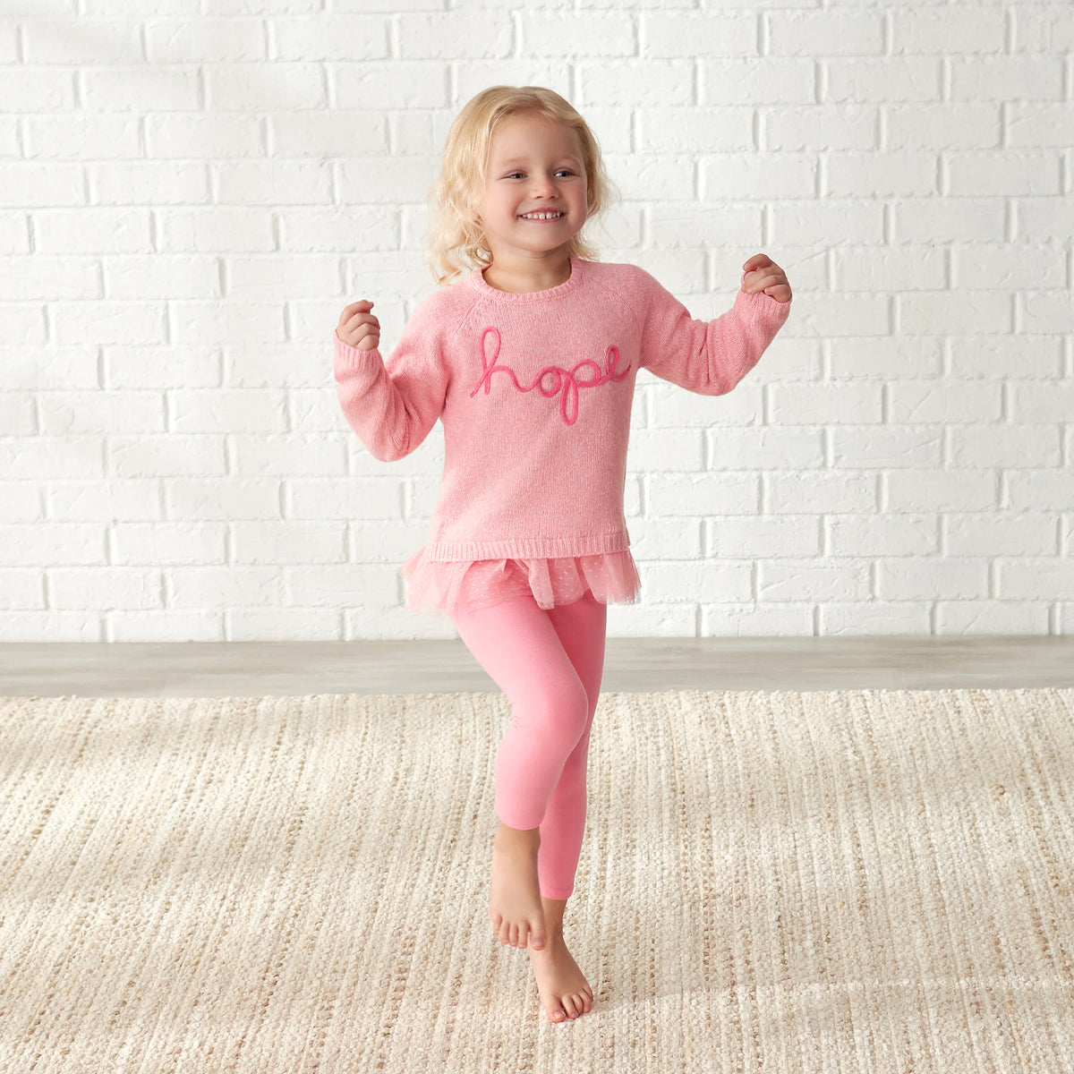 Infant & Toddler Girls Pink Sweater With Tulle Trim, view 2