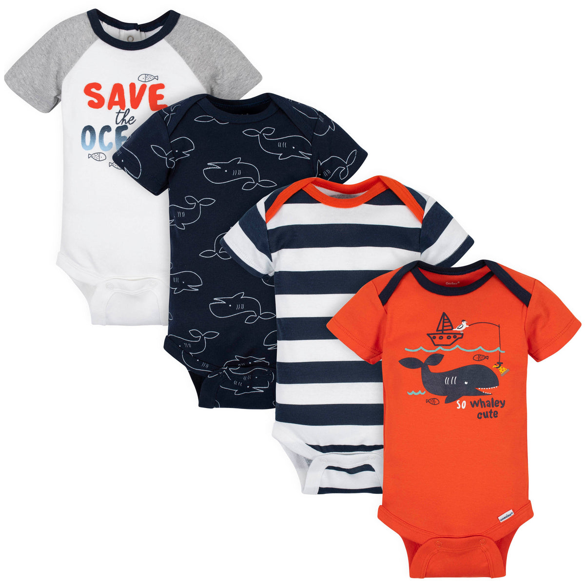 4-Pack Baby Boys Whales Onesies Bodysuits