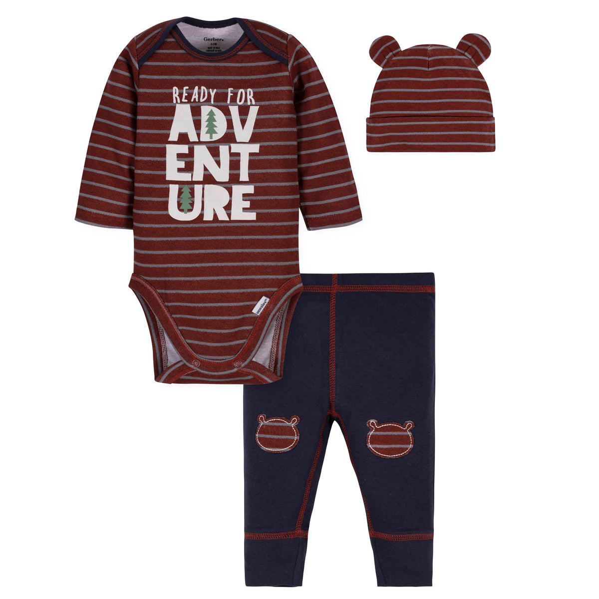 3-Piece Baby Boys Bear Bodysuit, Pant, & Cap Set