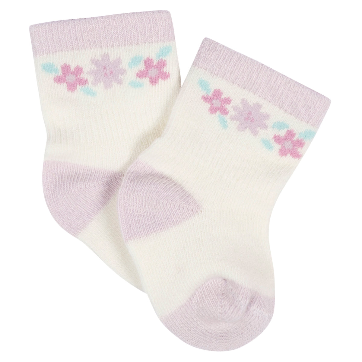8-Pack Baby Girls Lavender Garden Jersey Wiggle Proof Socks, view 2