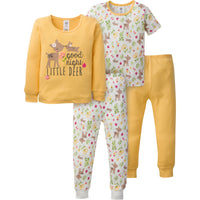 4-Piece Girls Deer Snug Fit Cotton Pajamas