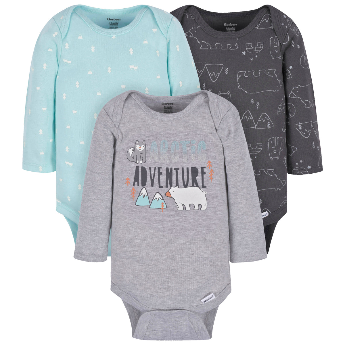 3-Pack Baby Boys Polar Pals Long Sleeve Onesies Bodysuits