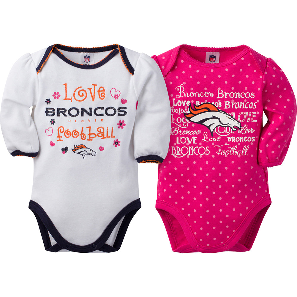 NFL 2-Pack Baby Girls Broncos Long Sleeve Bodysuit Set