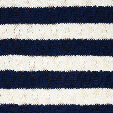 Just Born Navy and White Striped Cable Knit Blanket, view 2
