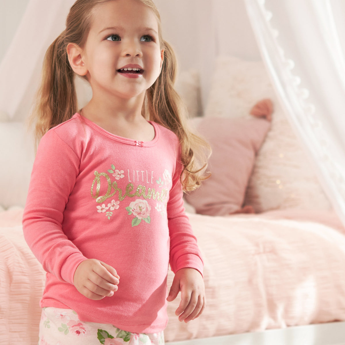 4-Piece Girls Rose Snug Fit Cotton Pajamas, view 3