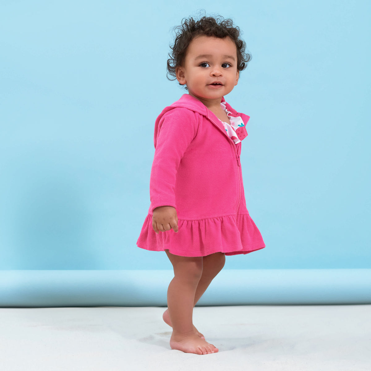 Baby & Toddler Girls Pink Zipper Hoodie Terry Coverup, view 2