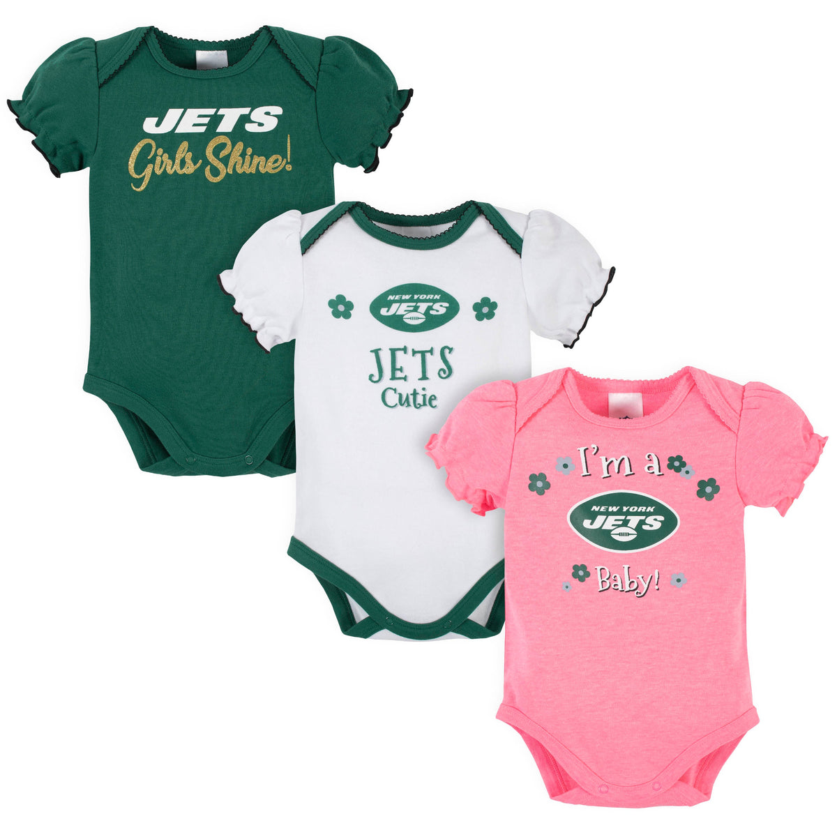 3-Pack New York Jets Short Sleeve Bodysuits