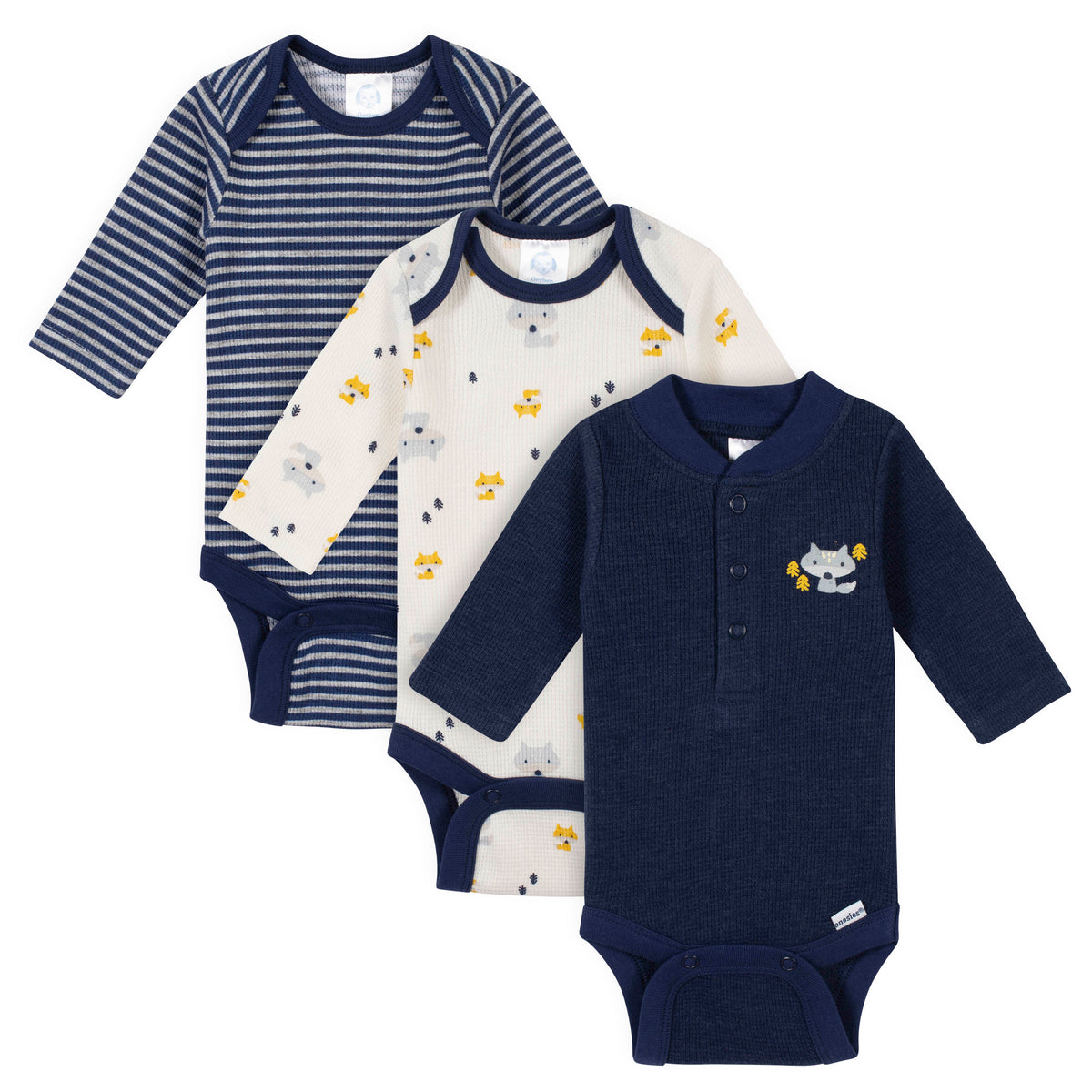3-Pack Baby Boys Penguin Thermal Long Sleeve Onesies Bodysuits