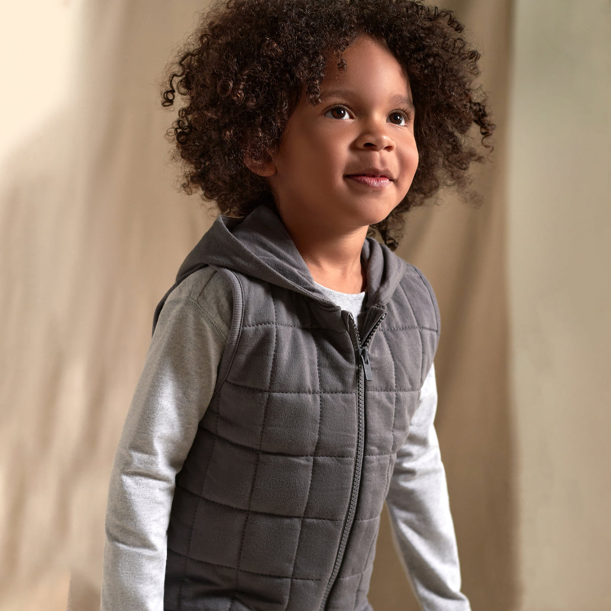 Modern Moments by Gerber Infant & Toddler Boys Gray Quilted Hooded Vest, view 3