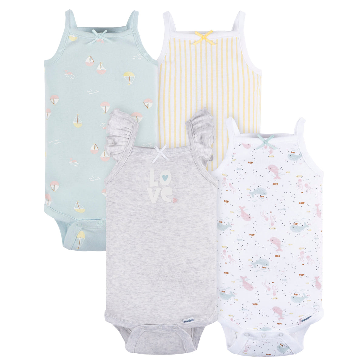 4-Pack Baby Girls Seaside Onesies Bodysuits
