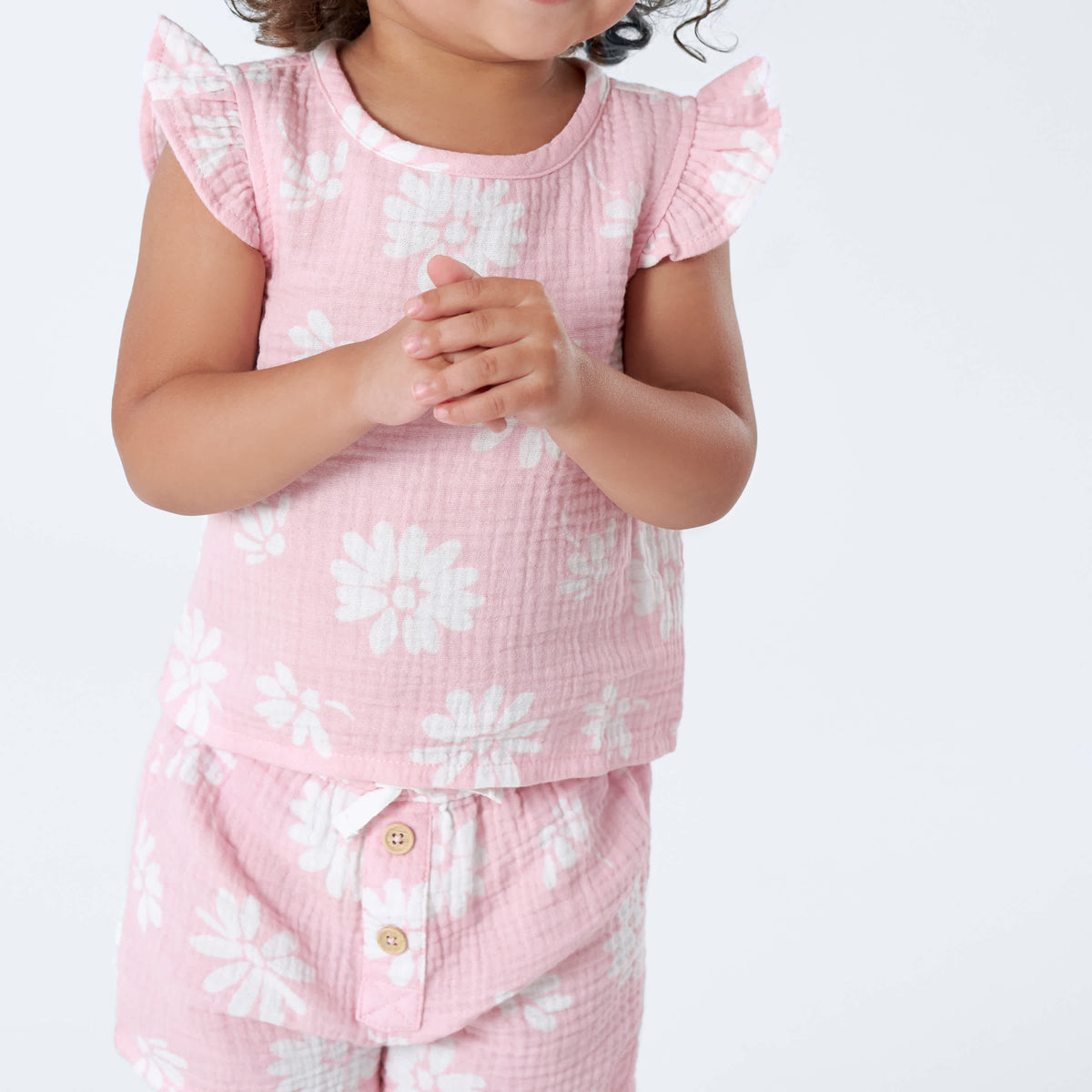 Infant & Toddler Pink Floral Gauze Shorts, view 6