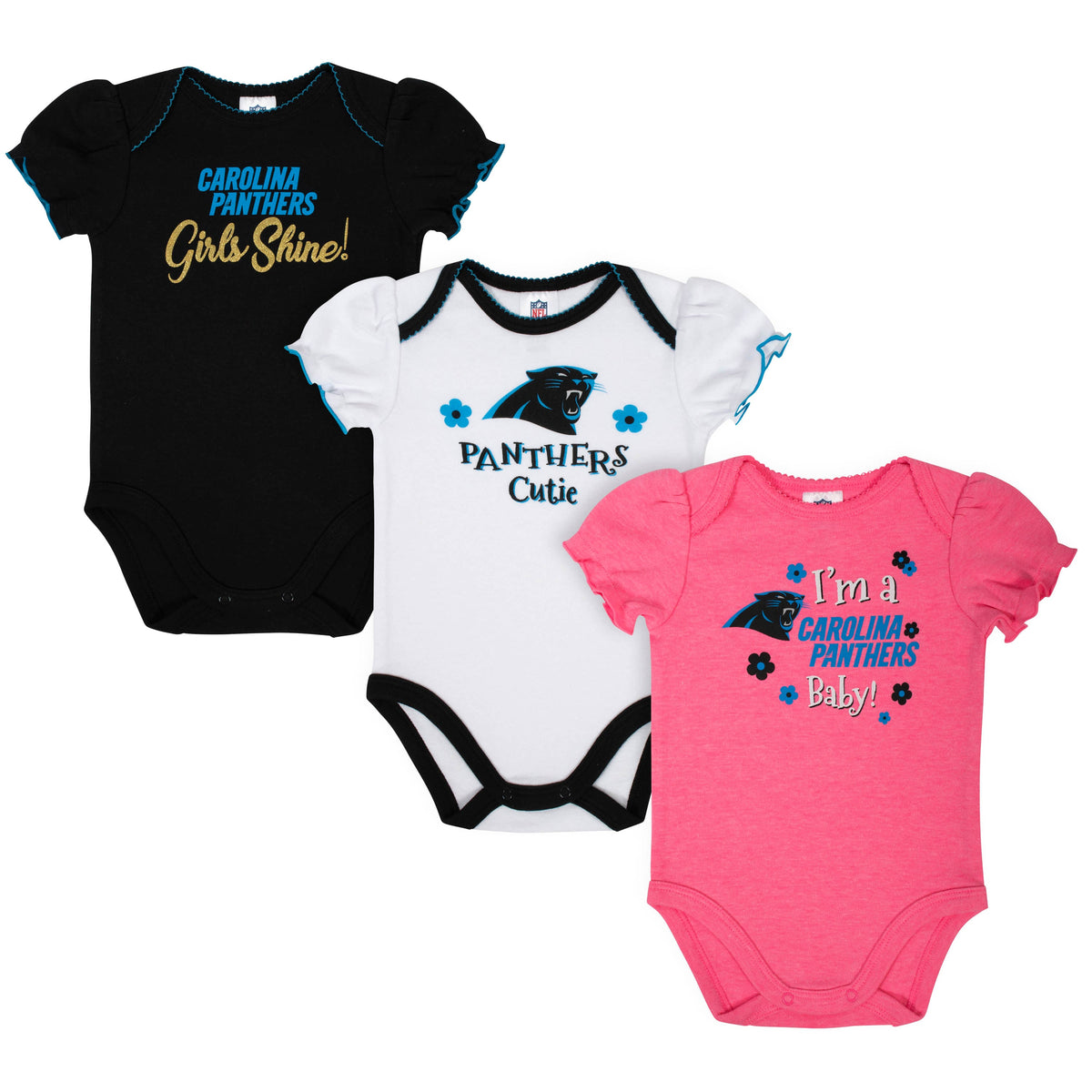3-Pack Carolina Panthers Short Sleeve Bodysuits