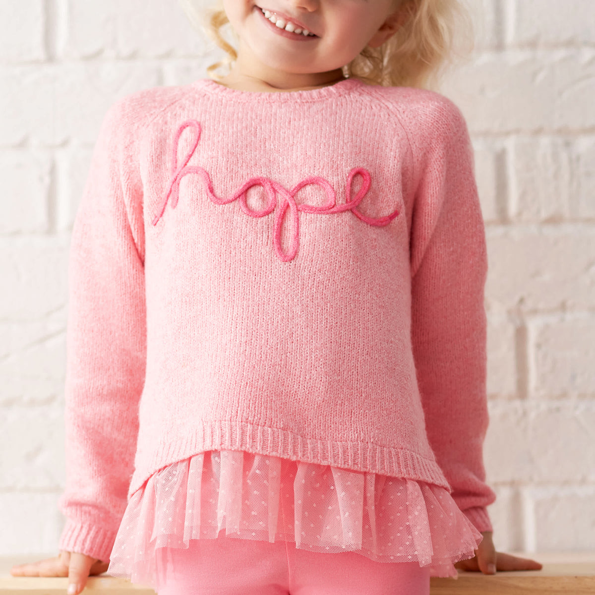 Infant & Toddler Girls Pink Sweater With Tulle Trim, view 4