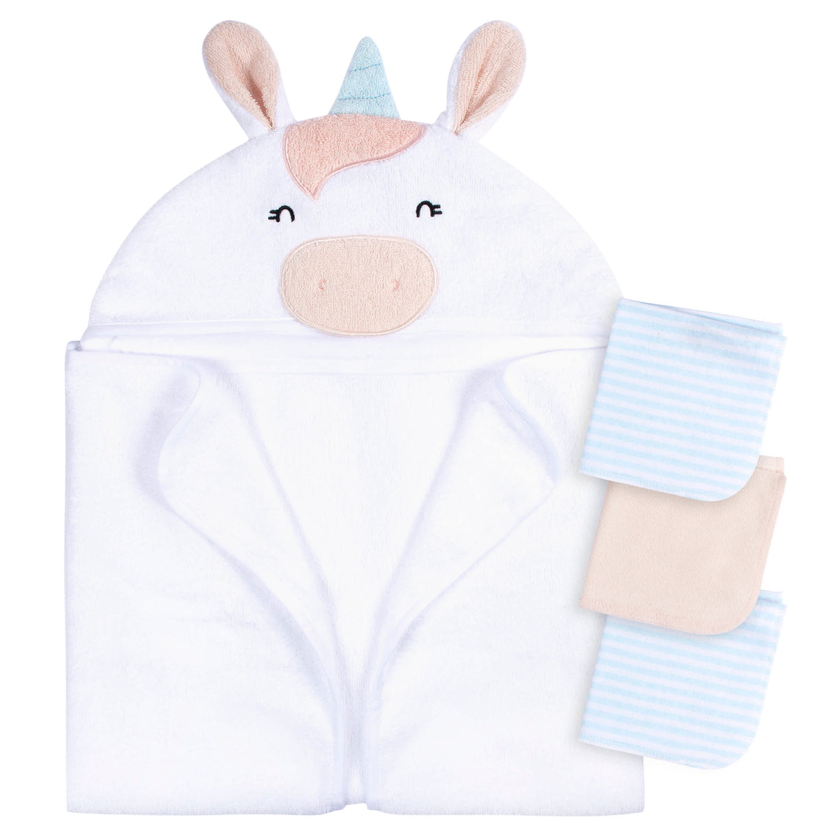4-Piece Baby Girls White Unicorn Towel & Washcloths