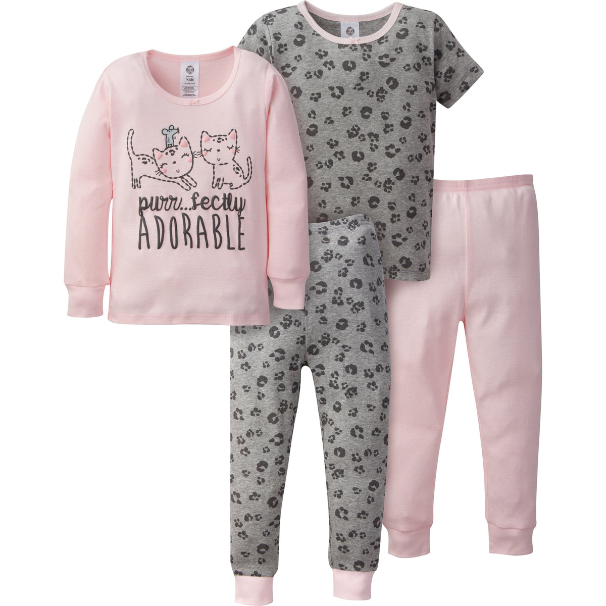 4-Piece Girls Leopard Snug Fit Cotton Pajamas