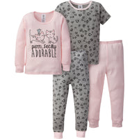 4-Piece Girls Leopard Snug Fit Cotton Pajamas