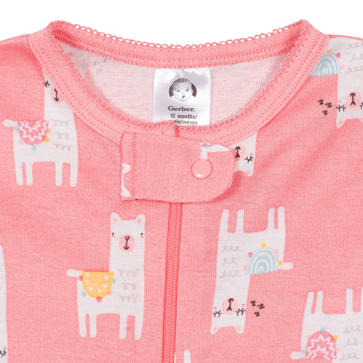 2-Pack Girls Llama Snug Fit Footed Cotton Pajamas, view 3