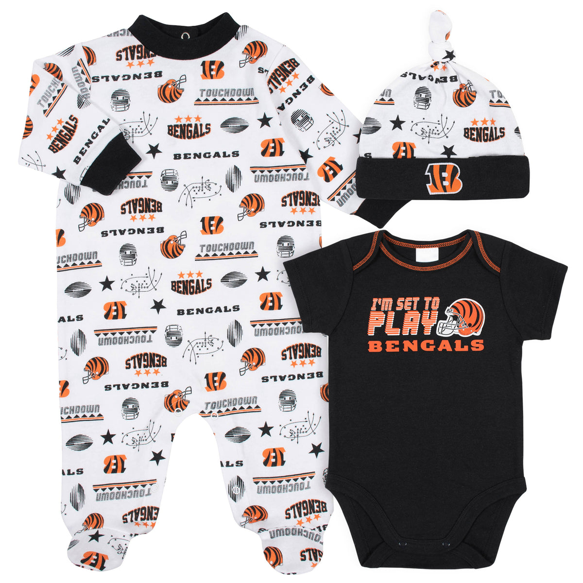 3-Piece Baby Boys Bengals Bodysuit, Sleep 'N Play, and Cap Set