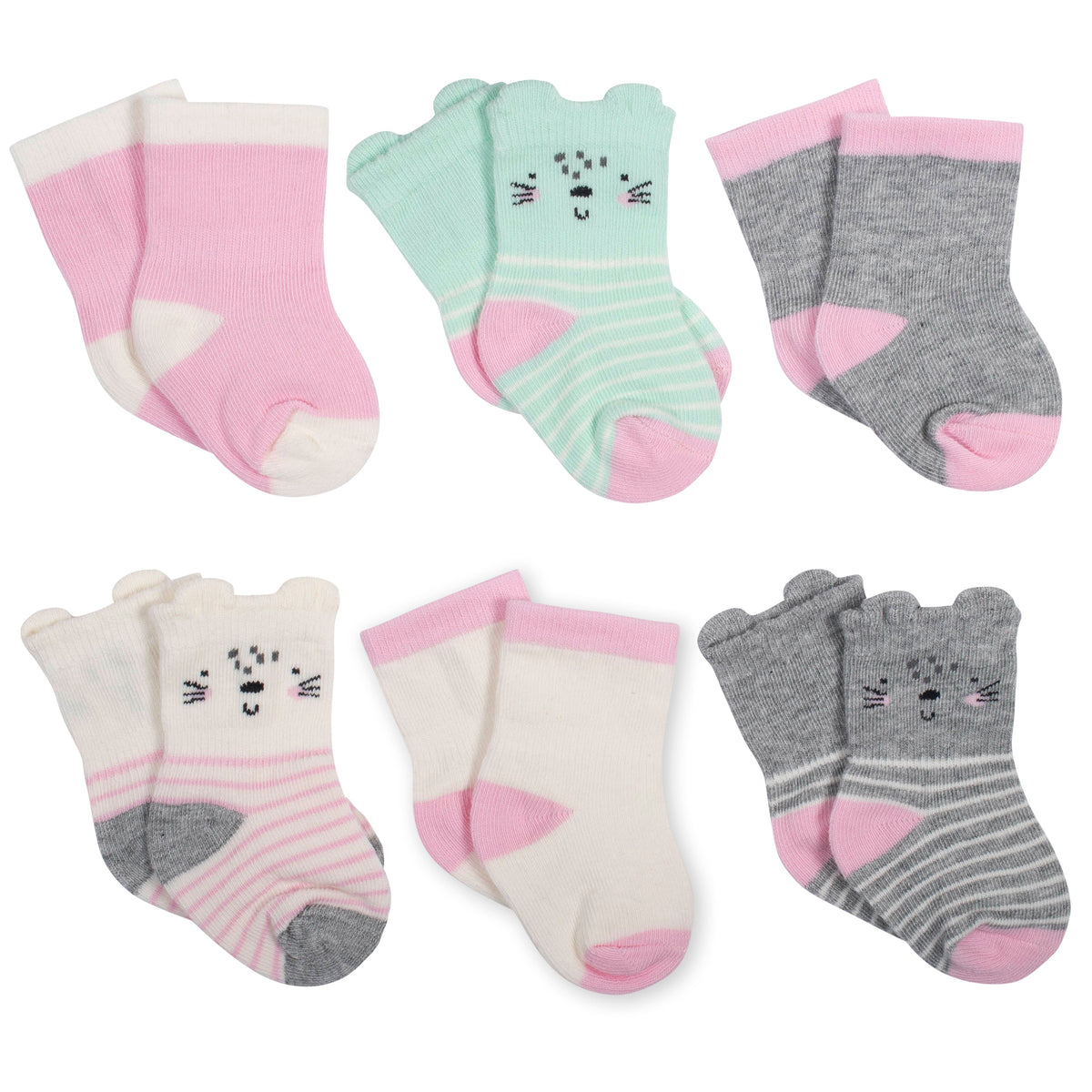 6-Pack Baby Girls Princess Jersey Crew Wiggle-Proof Socks