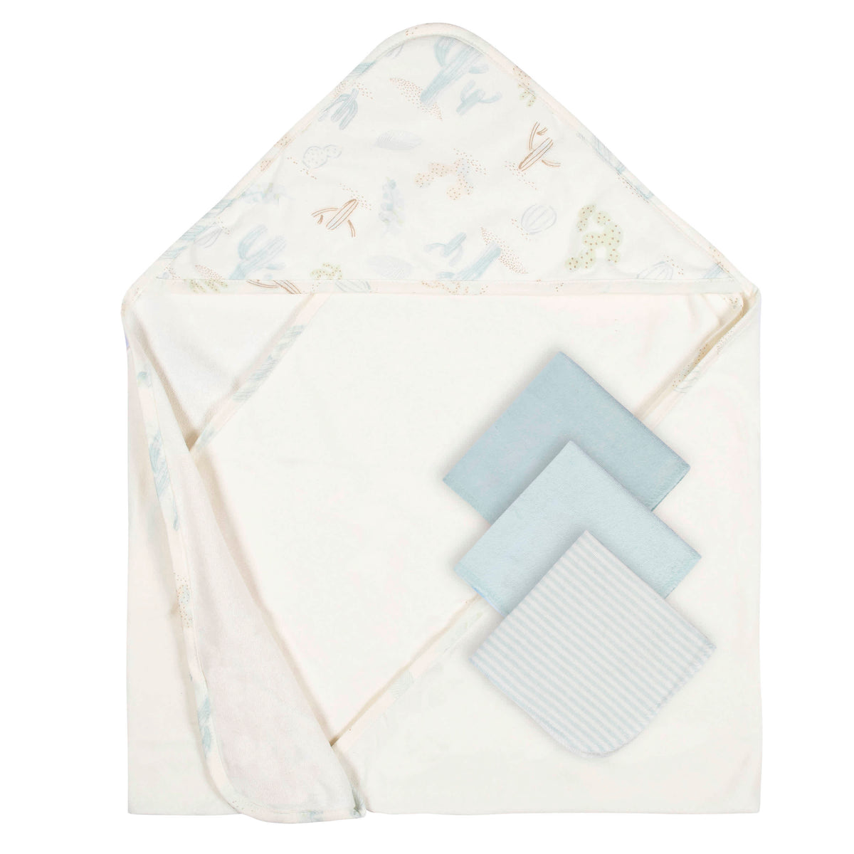 4-Piece Baby Boys Desert Cactus Hooded Towel & Washcloths Set