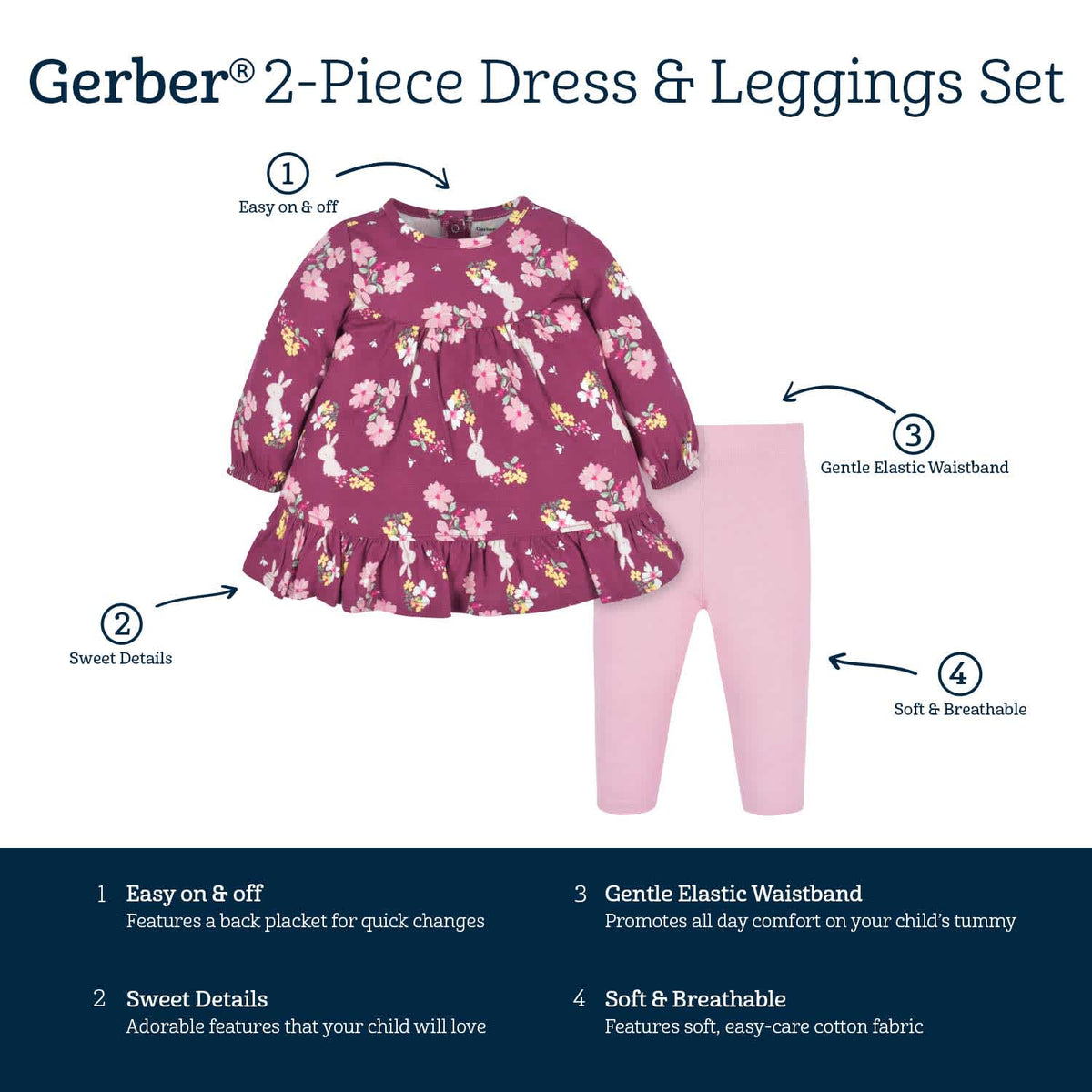2-Piece Baby & Toddler Girls Apple Bouquets Long Sleeve Dress & Leggings Set, view 5