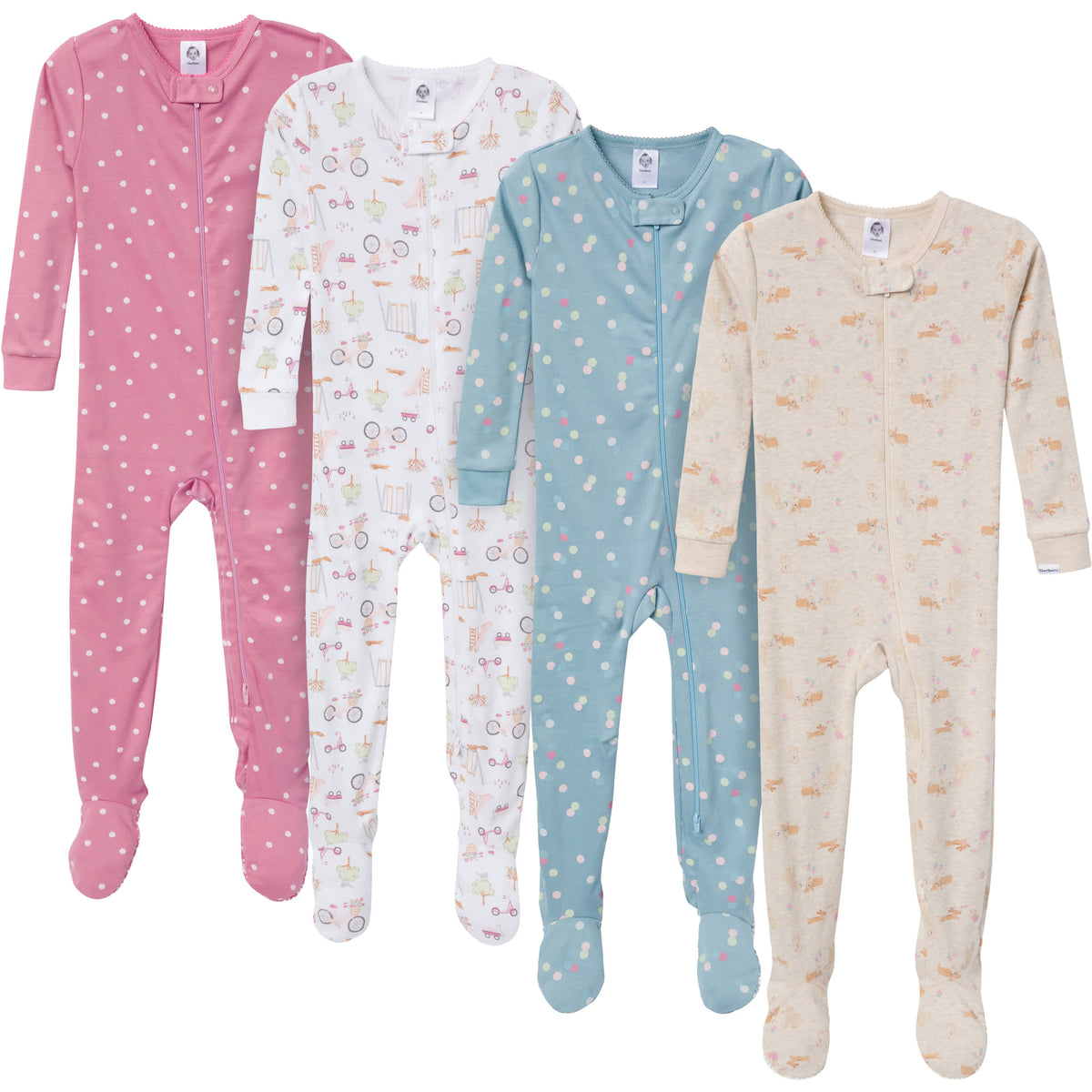 4-Pack Baby & Toddler Girls Dogs Snug-Fitting Footed Pajamas