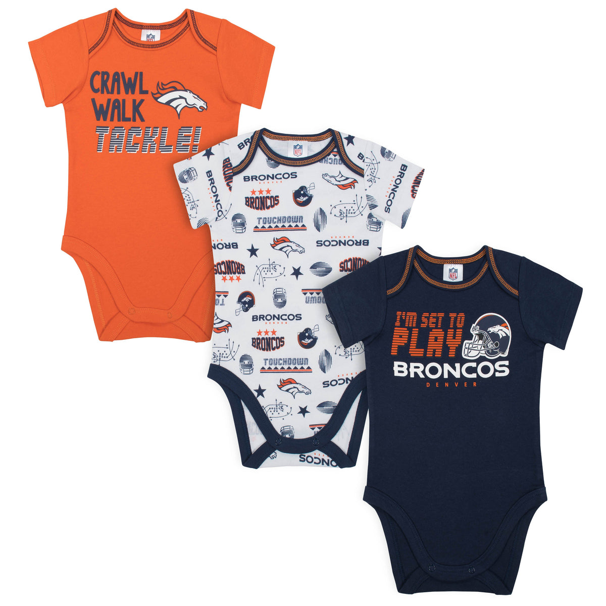 3-Pack Denver Broncos Short Sleeve Bodysuits