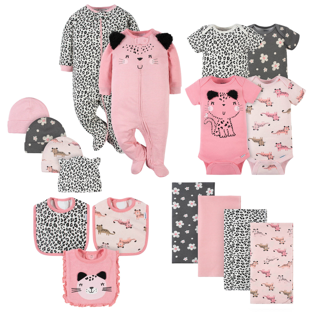 17-Piece Baby Neutral Leopard Apparel & Blankets Bundle