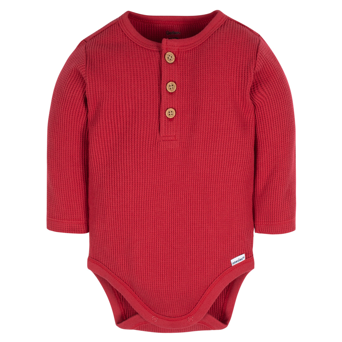 2-Pack Baby Boys Red & Heather Gray Long Sleeve Henley Onesies Bodysuits, view 6
