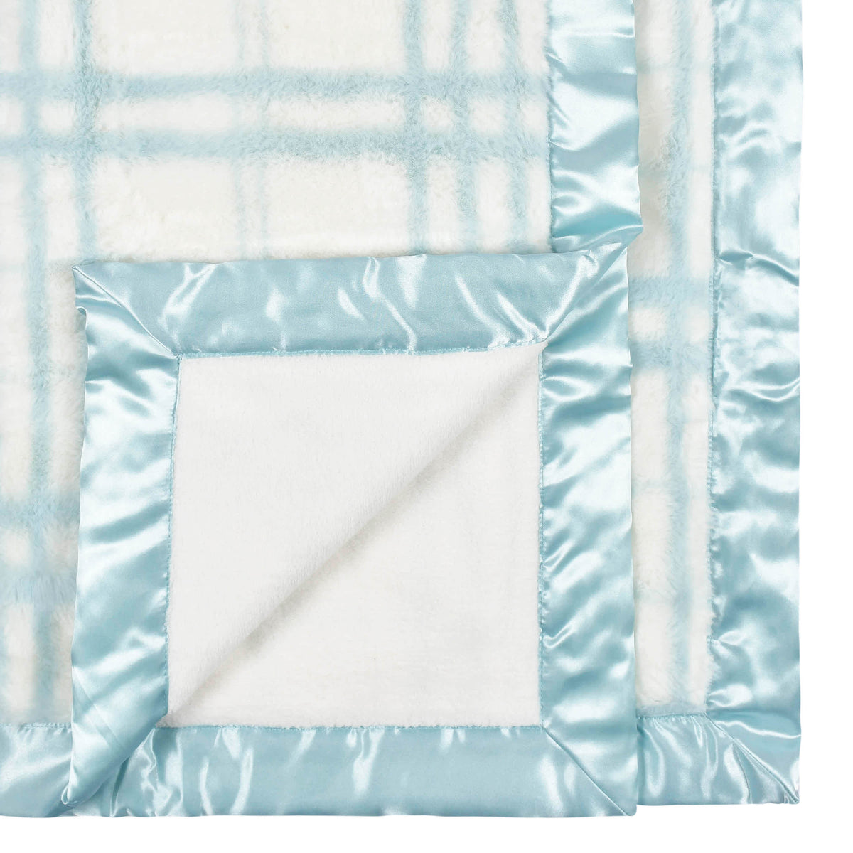 Just Born Baby Boys Blue Plaid Plush Blanket, view 3