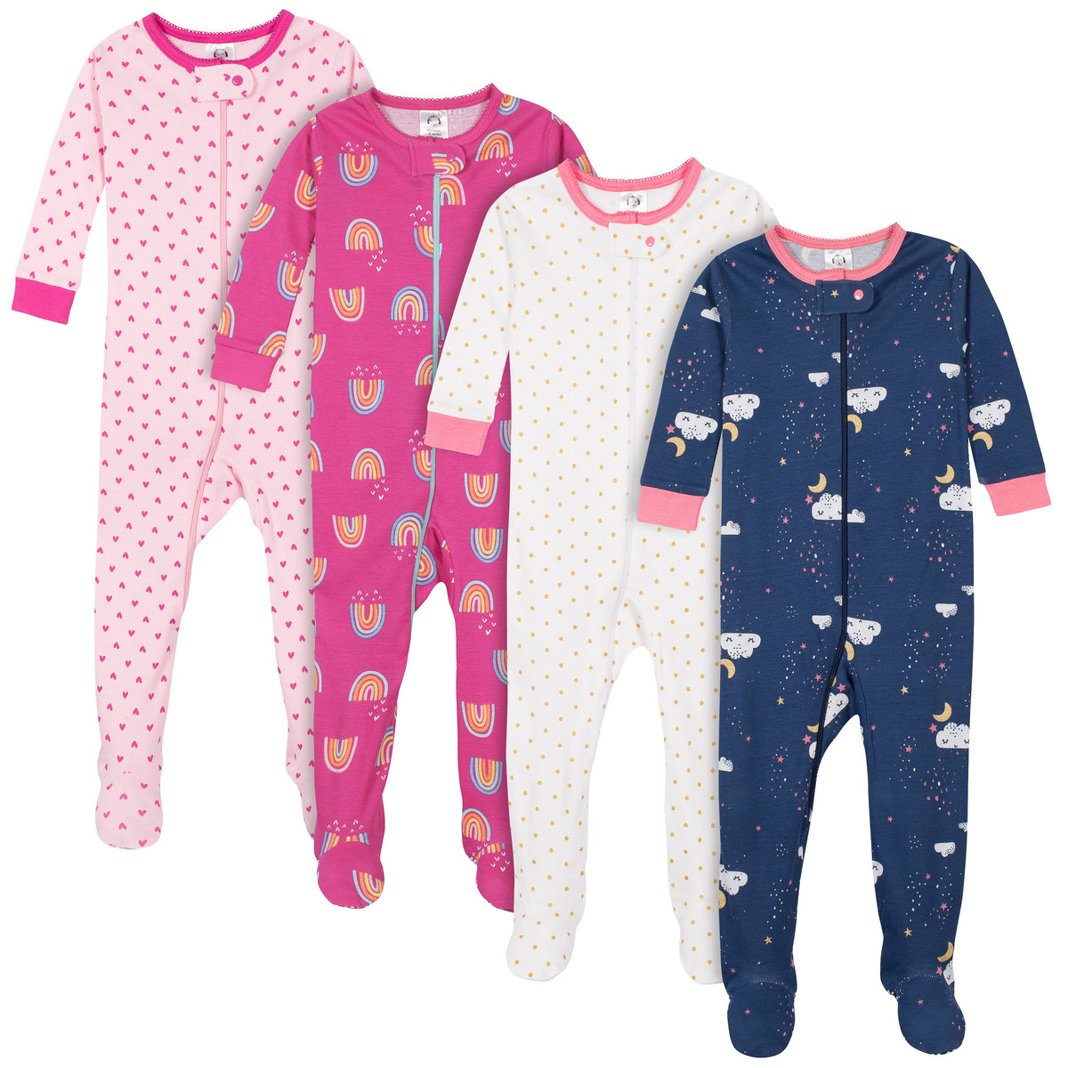 4-Pack Girls Dreams & Rainbows Snug Fit Footed Cotton Pajamas