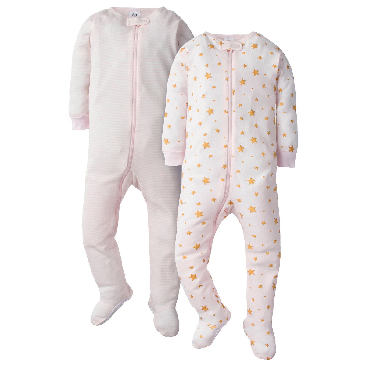 2-Pack Baby Girls Stars and Hearts Snug Fit Footed Pajamas