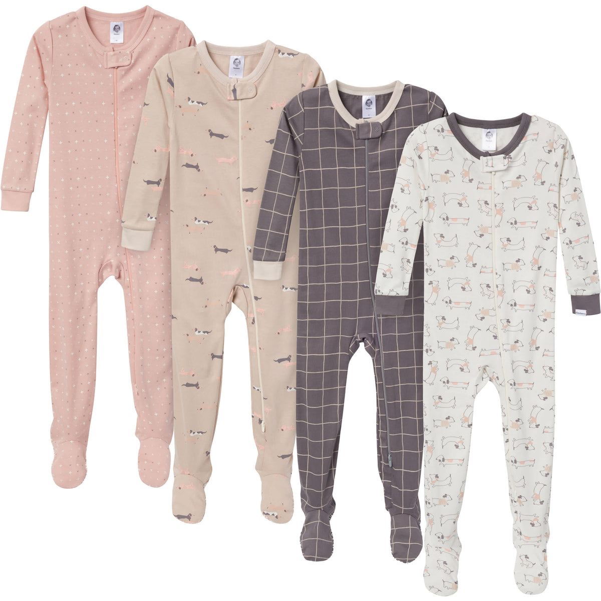 4-Pack Baby & Toddler Neutral Dog Snug-Fitting Footed Pajamas