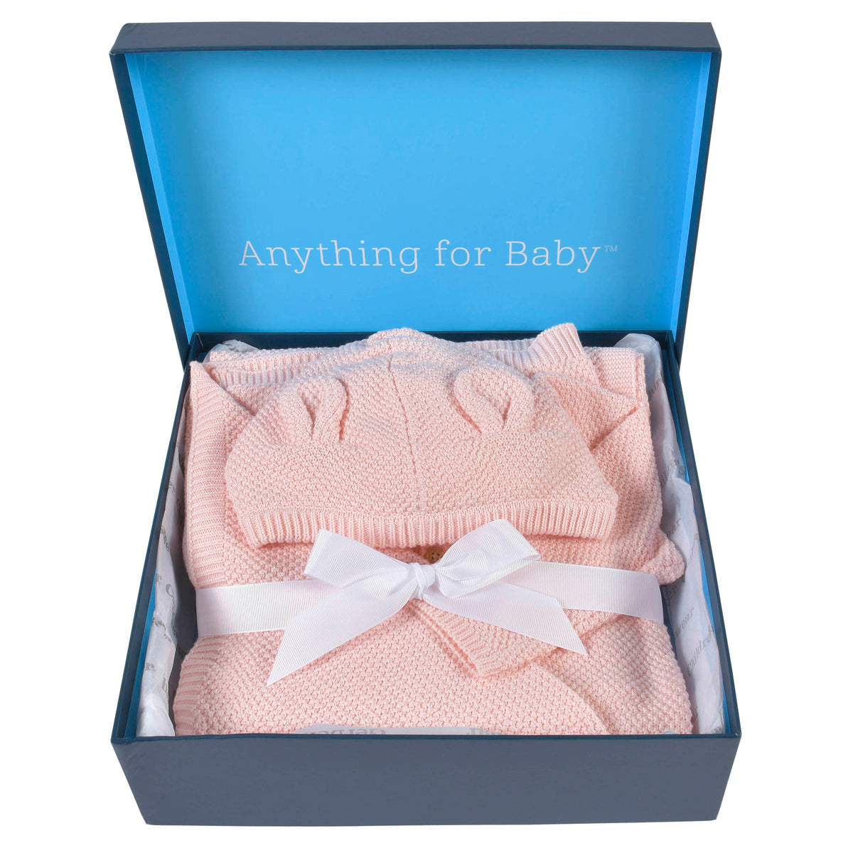 3-Piece Baby Girls Pink Knit Outfit & Blanket Set, view 2