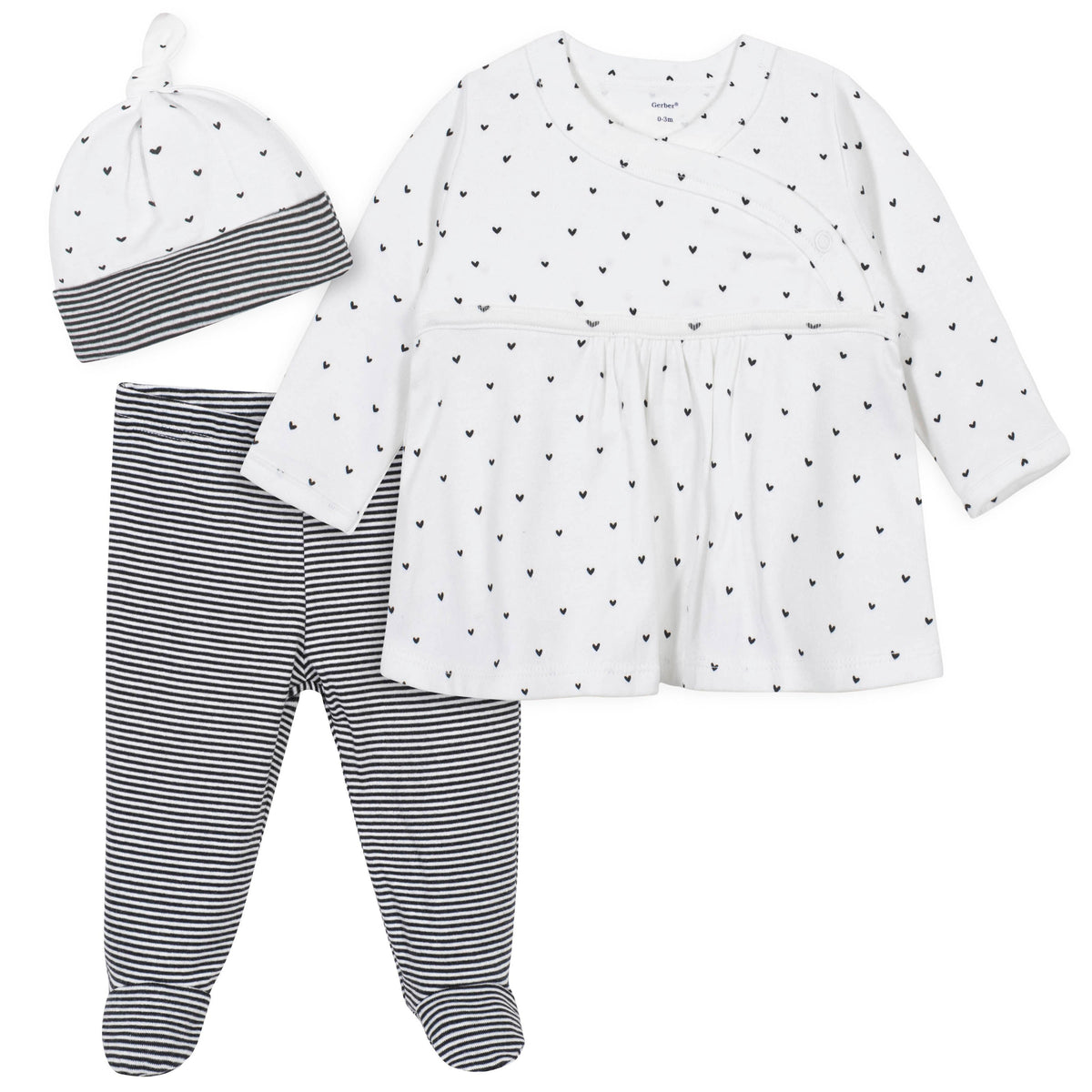 3-Piece Baby Girls Nature Shirt, Footed Pant, and Cap Set