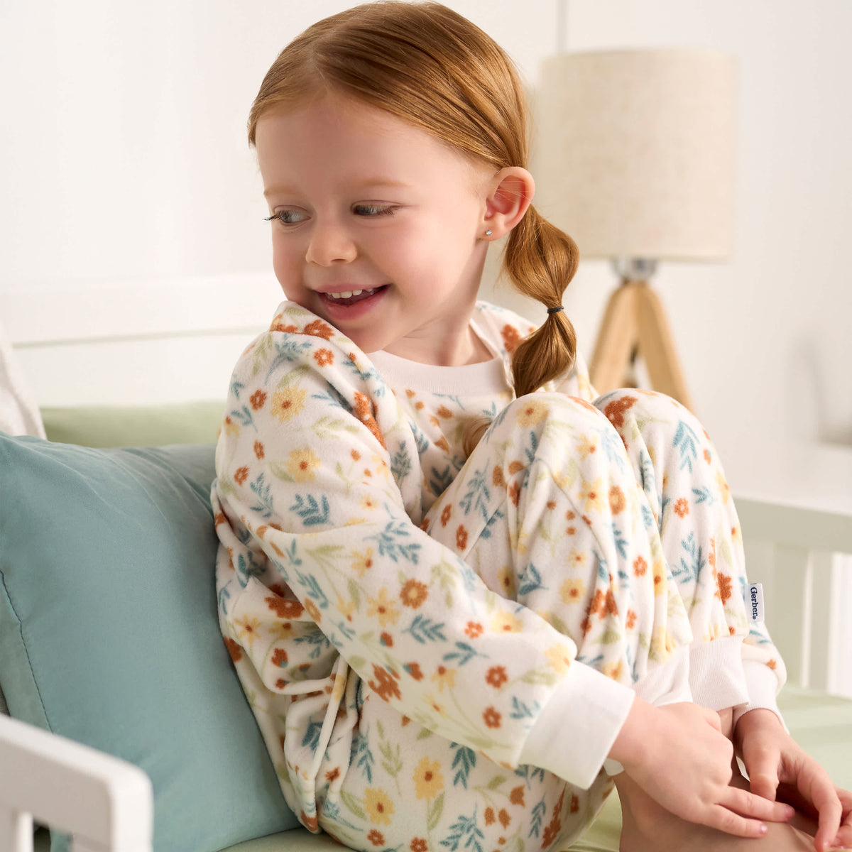 2-Piece Infant & Toddler Girls Ivory Floral Fleece Pajamas, view 3