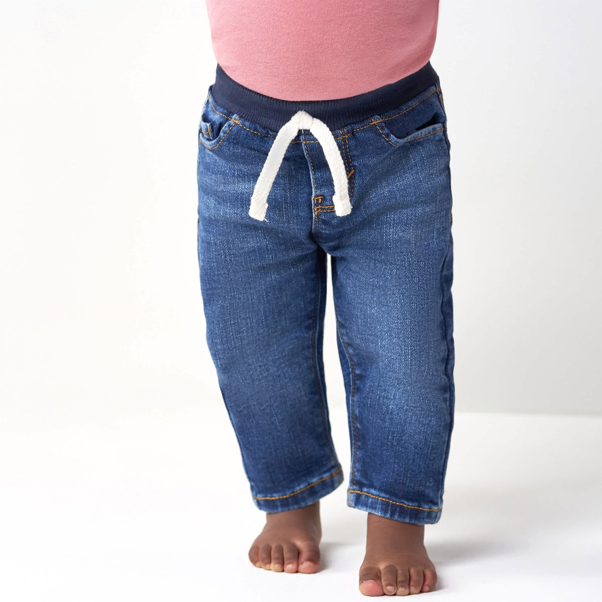 Baby Neutral Blue Rib Waist Skinny Jeans, view 3