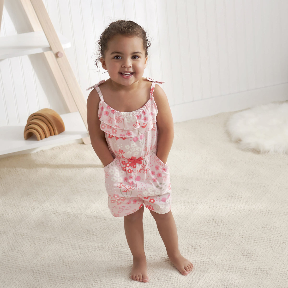 CASE of 2-Pack Toddler Girls Cherry Floral Romper, view 3