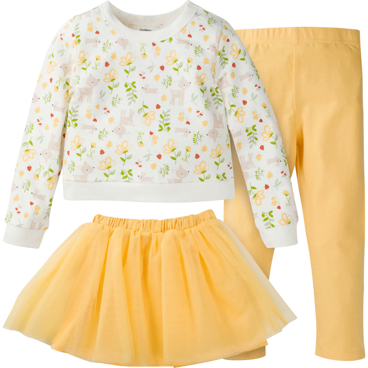 3-Piece Baby & Toddler Girls Woodland French Terry Top, Tulle Tutu, & Legging Set