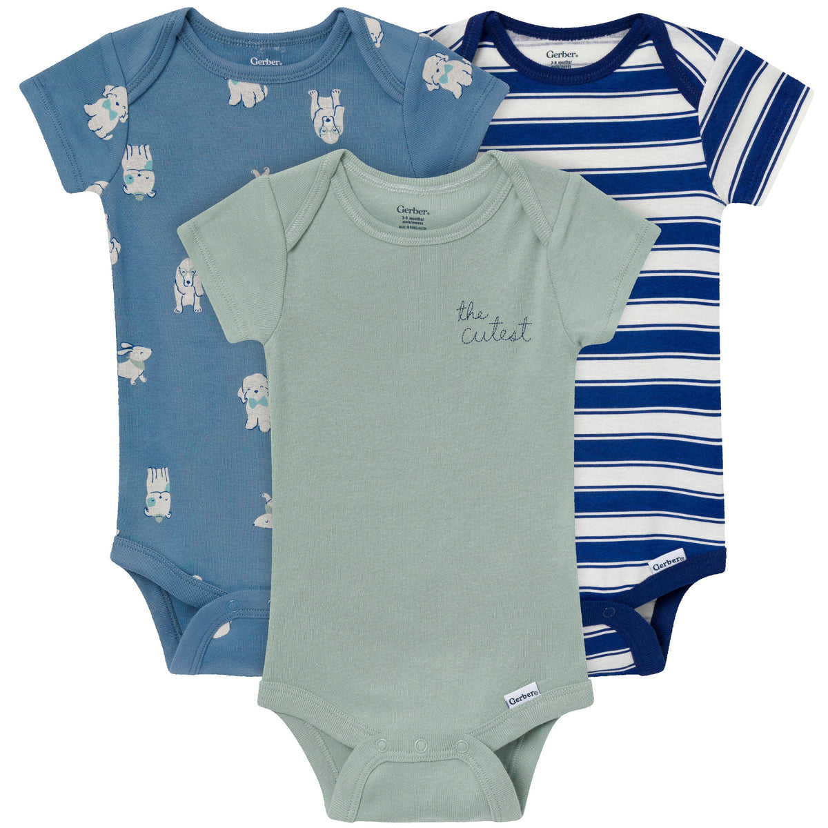 3-Pack Baby Boys Dog Blues Short Sleeve Onesies Bodysuits