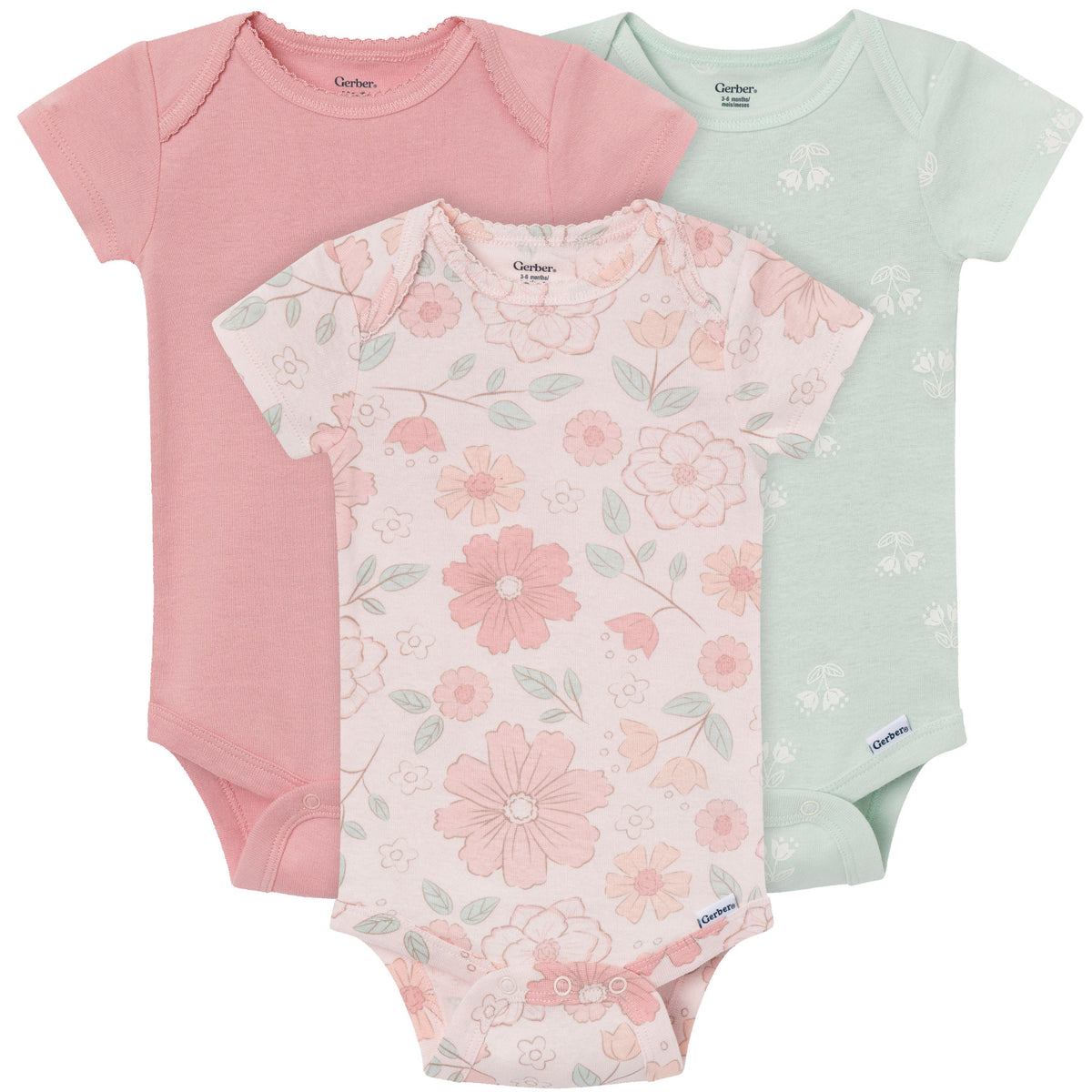 3-Pack Baby Girls Romantic Floral Short Sleeve Onesies Bodysuits