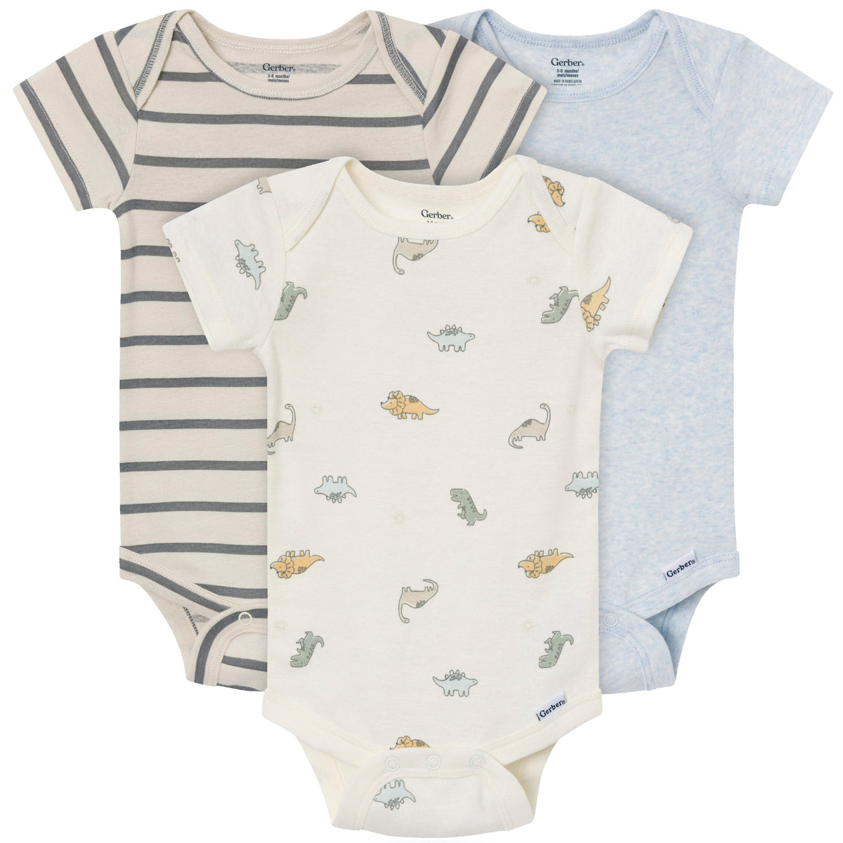 3-Pack Baby Boys Dinosaur Days Short Sleeve Onesies Bodysuits