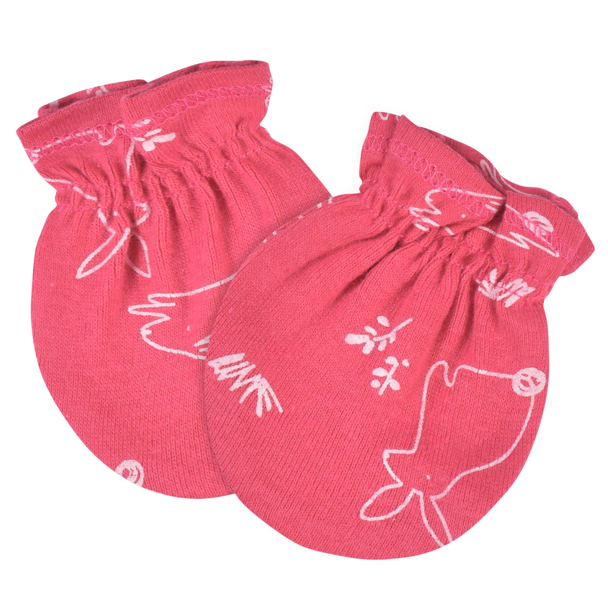 4-Piece Baby Girls Floral & Bunnies Caps & No Scratch Mittens Set, view 5